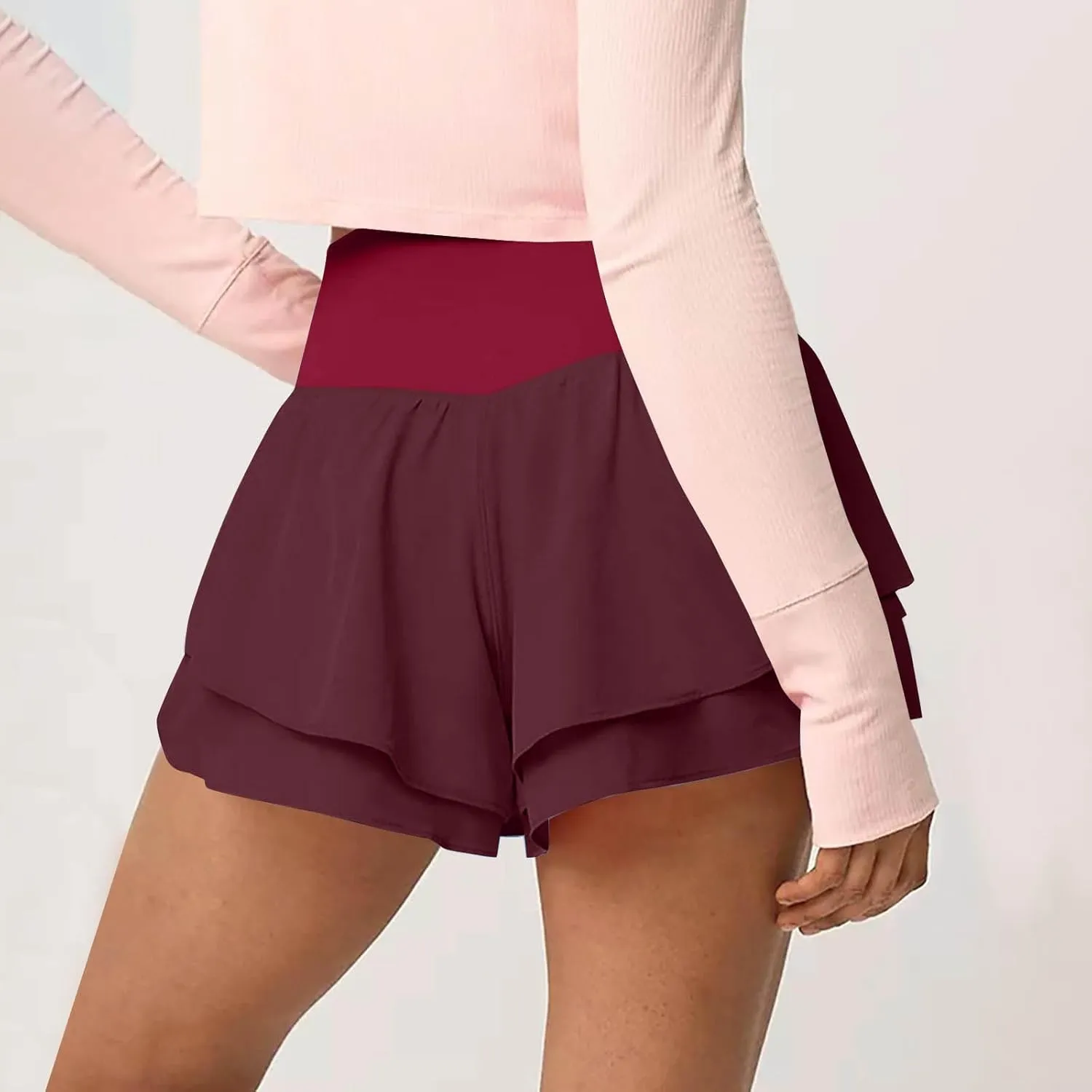 2 in 1 Running Shorts for Women Flowy High Waisted Athletic Shorts Double Layered Ruffle Workout Tennis Skirt Skorts