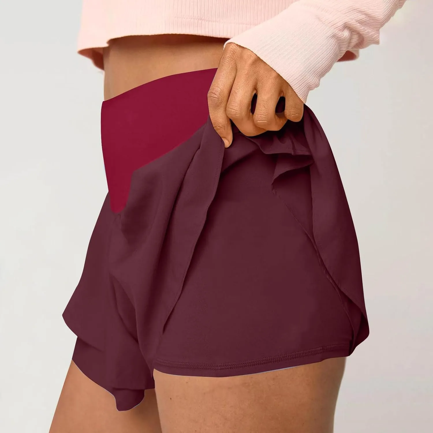 2 in 1 Running Shorts for Women Flowy High Waisted Athletic Shorts Double Layered Ruffle Workout Tennis Skirt Skorts