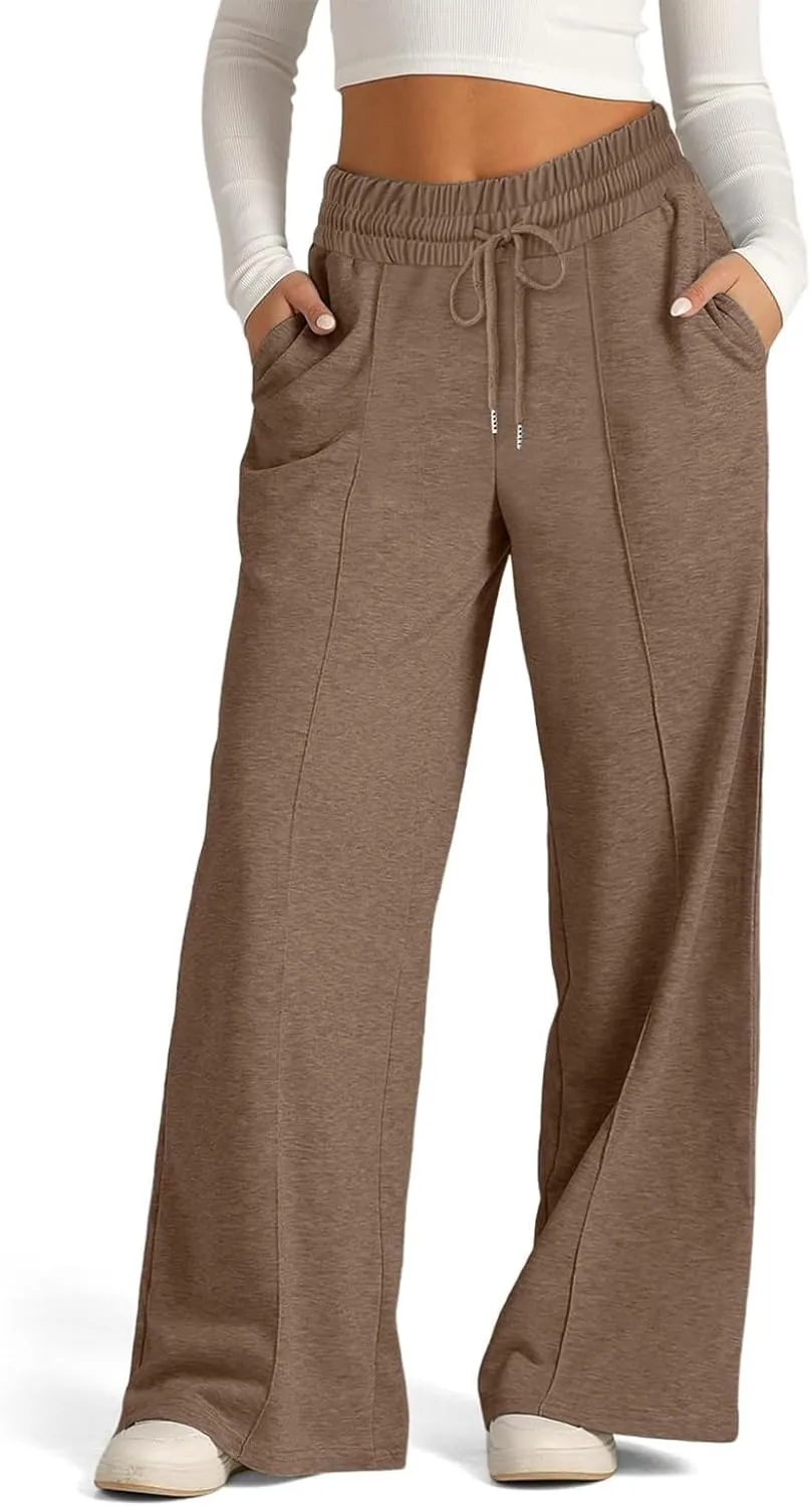 2024 Causal Women's Wide Leg Yoga Pants High Waisted Drawstring Elastic Loose Sweatpants Joggers Pant with Pockets