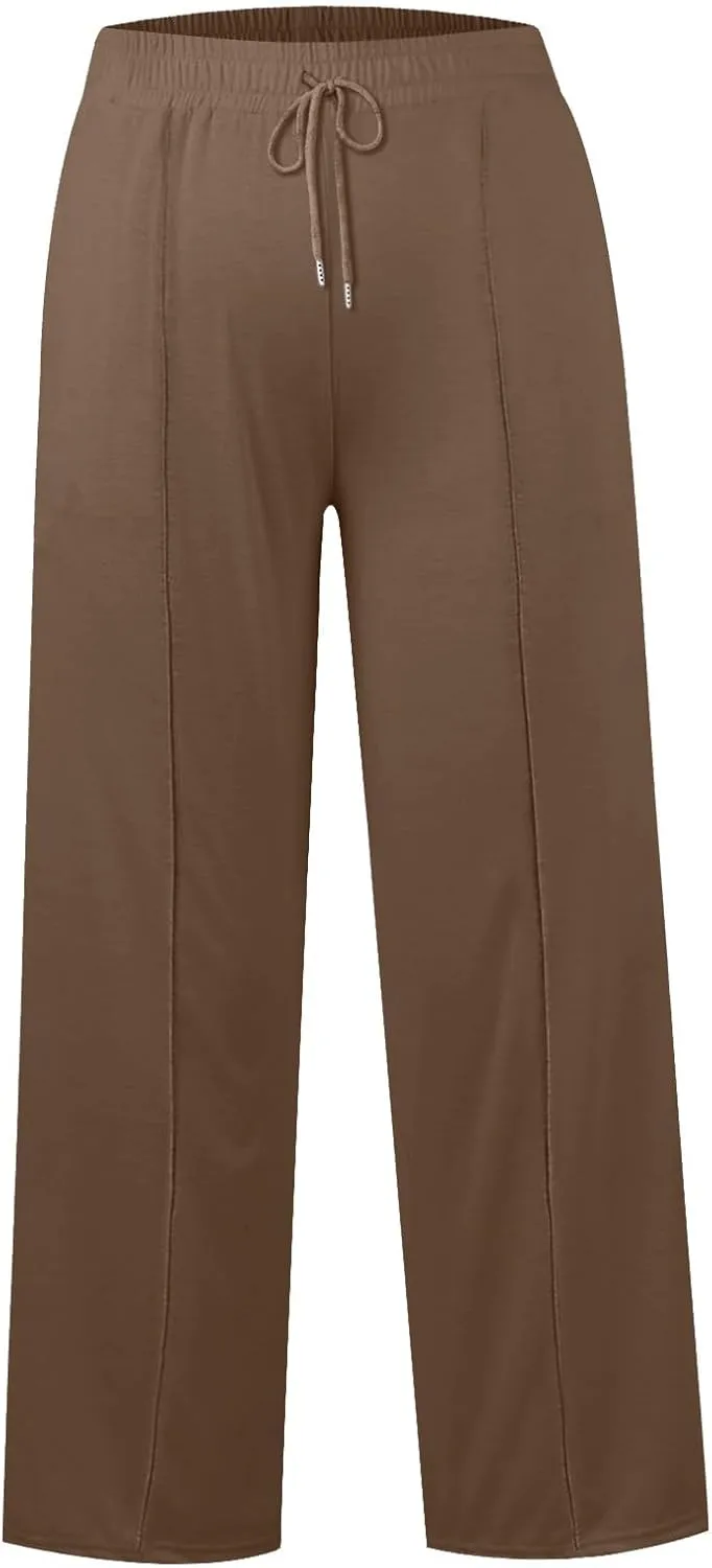 2024 Causal Women's Wide Leg Yoga Pants High Waisted Drawstring Elastic Loose Sweatpants Joggers Pant with Pockets