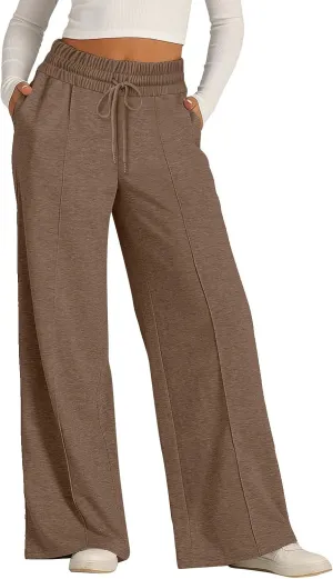 2024 Causal Women's Wide Leg Yoga Pants High Waisted Drawstring Elastic Loose Sweatpants Joggers Pant with Pockets
