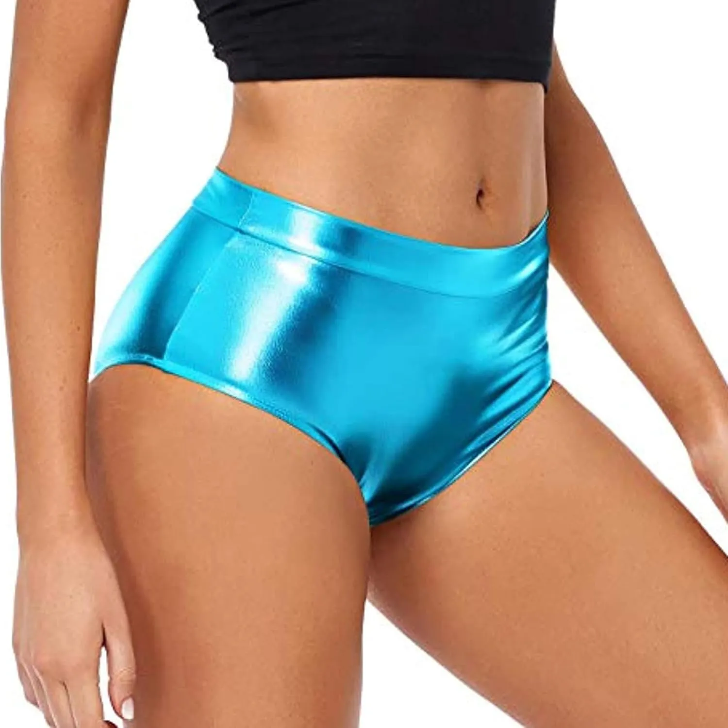 2024 Women's Metallic Faux Leather Shorts Elastic High Waist Shorts Shiny Sexy Rave Short Hot Pants for Party Clubwear
