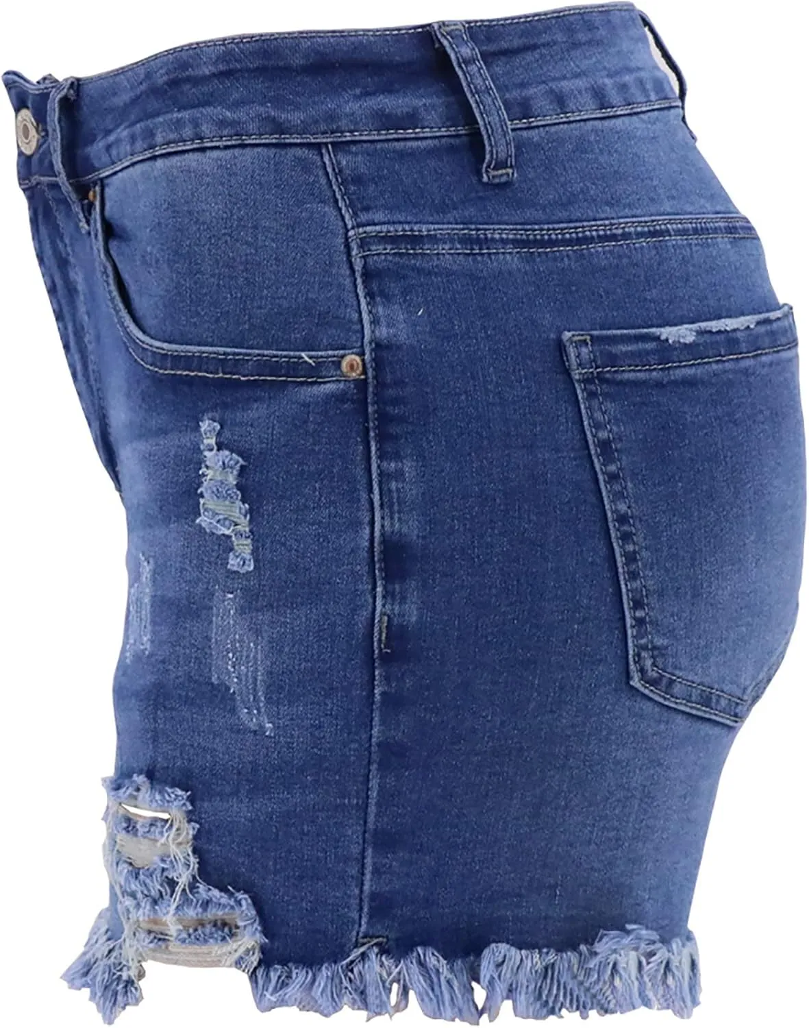 2025 Women's High Waist Button Fly Denim Jean Shorts Hemline Cotton Denim Stretch Jean Shorts Stretchy Jean Short