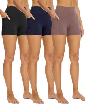 3 Pack Biker Shorts with Pockets for Women  8"/5" High Waisted Tummy Control Workout Spandex Shorts for Gym Yoga
