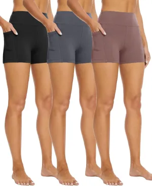 3 Pack Biker Shorts with Pockets for Women  8"/5" High Waisted Tummy Control Workout Spandex Shorts for Gym Yoga