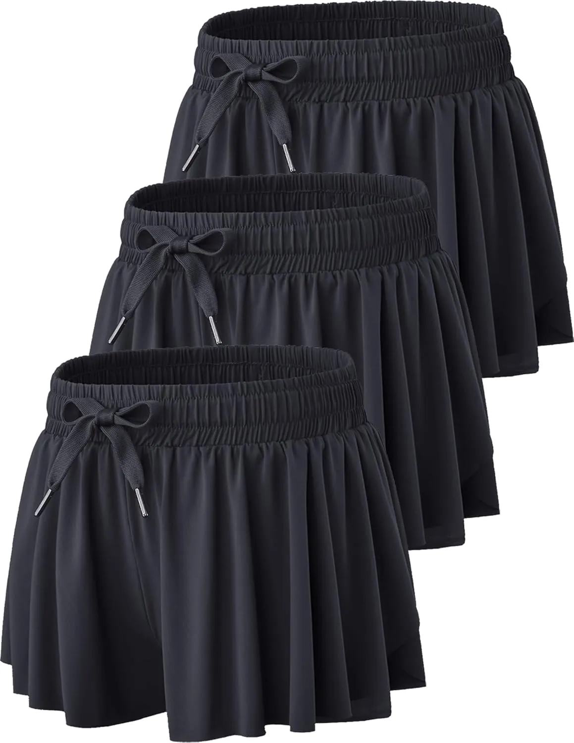 3 Pack Womens Flowy Running Shorts, 2-in-1 Butterfly Skirts with Shorts Underneath Spandex Athletic Casual Gym Workout Lounge