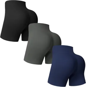 3 Pack Workout No Front Seam Scrunch Butt Biker Shorts 5" V-Back Booty Plus Size Gym Seamless Yoga Shorts
