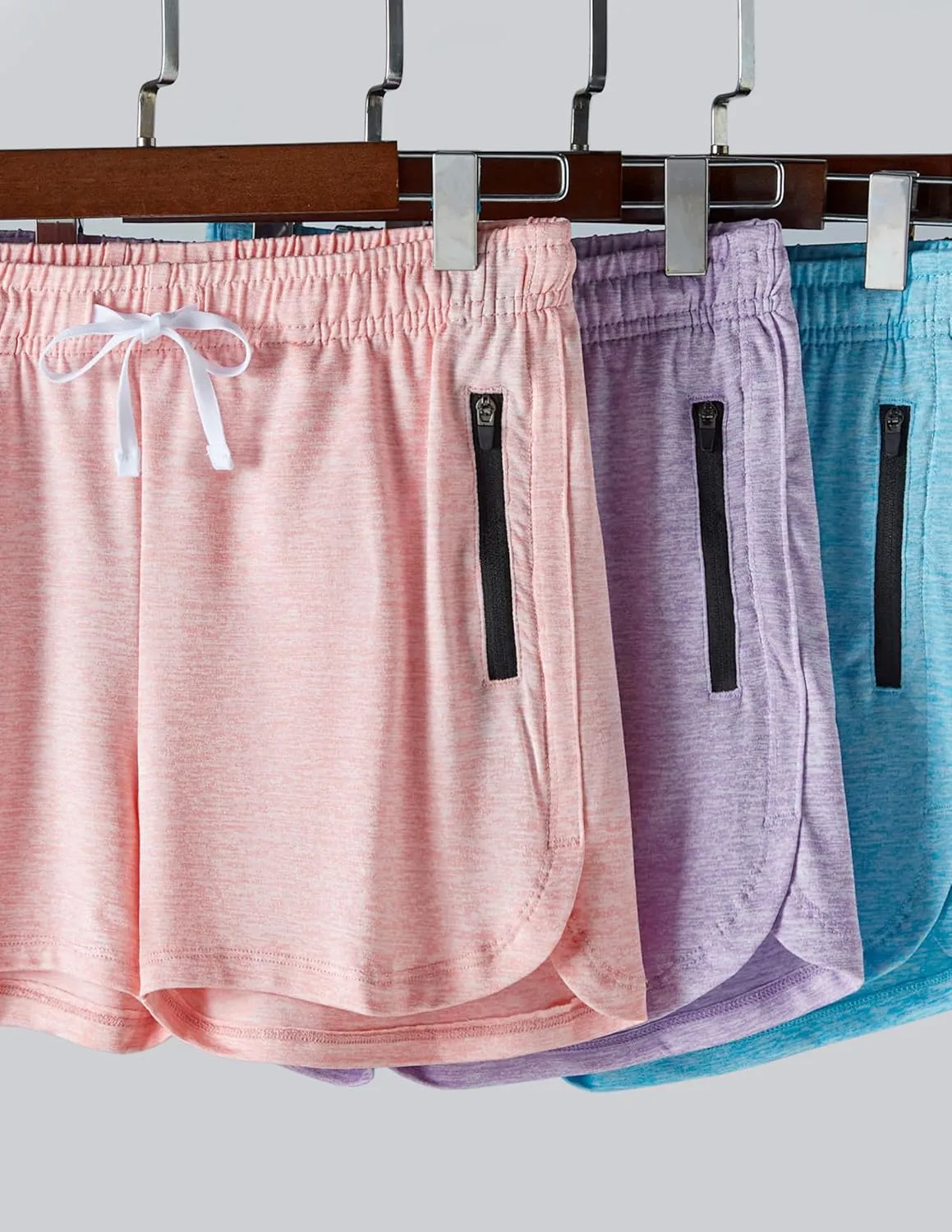 4 Pack Youth Girls Athletic Shorts 3", Girls Soccer Shorts, Kids Workout Gym Clothes Activewear Apparel with Zipper Pockets