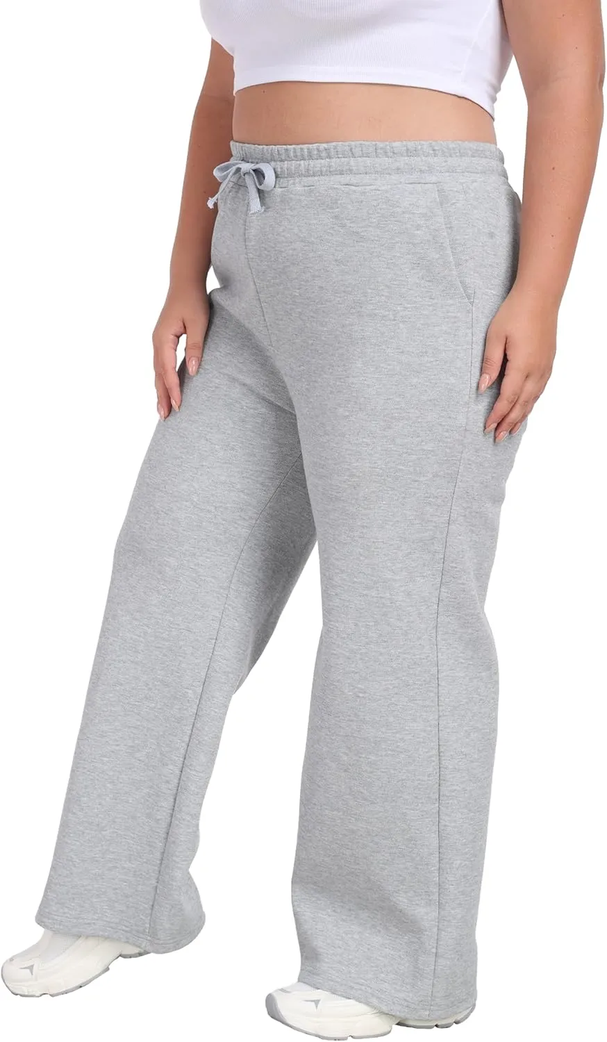 A-Wintage Women's Plus Size Wide Leg Sweatpants Elastic Waist Baggy Drawstring Lounge Pants with Pockets