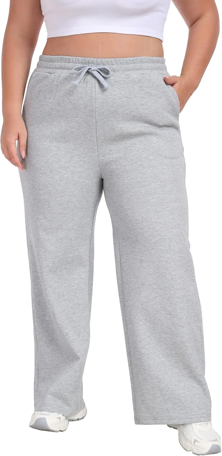 A-Wintage Women's Plus Size Wide Leg Sweatpants Elastic Waist Baggy Drawstring Lounge Pants with Pockets