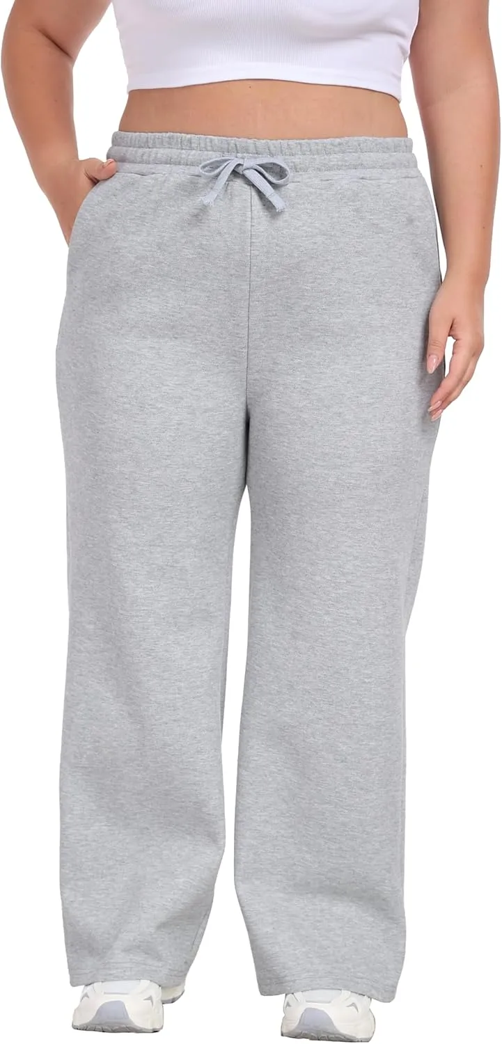 A-Wintage Women's Plus Size Wide Leg Sweatpants Elastic Waist Baggy Drawstring Lounge Pants with Pockets