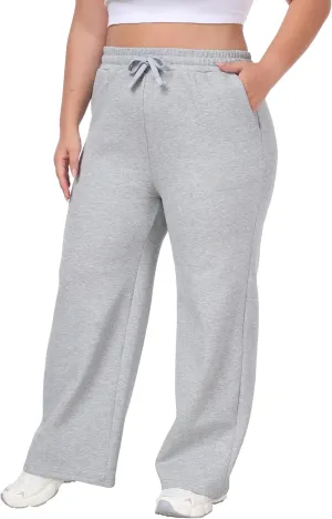 A-Wintage Women's Plus Size Wide Leg Sweatpants Elastic Waist Baggy Drawstring Lounge Pants with Pockets