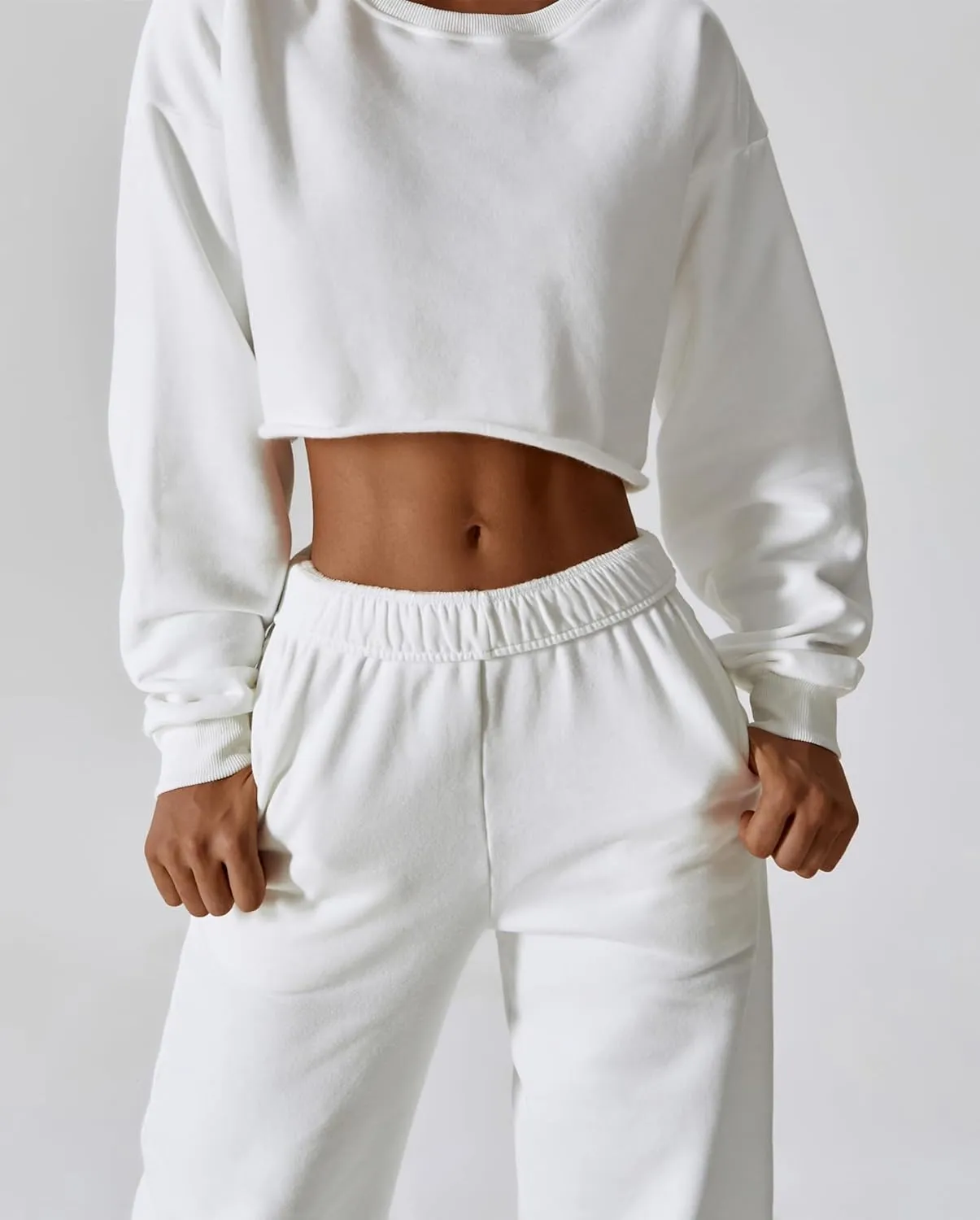 ABOCIW Women's Fleece Lined Wide Leg Sweatpants Elastic High Waisted Baggy Athletic Joggers Pants with Pockets