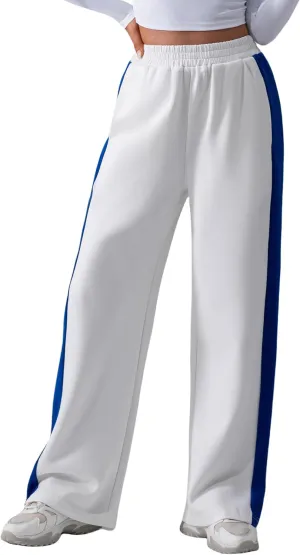 ABOCIW Women's Fleece Lined Wide Leg Sweatpants Elastic High Waisted Baggy Athletic Joggers Pants with Pockets