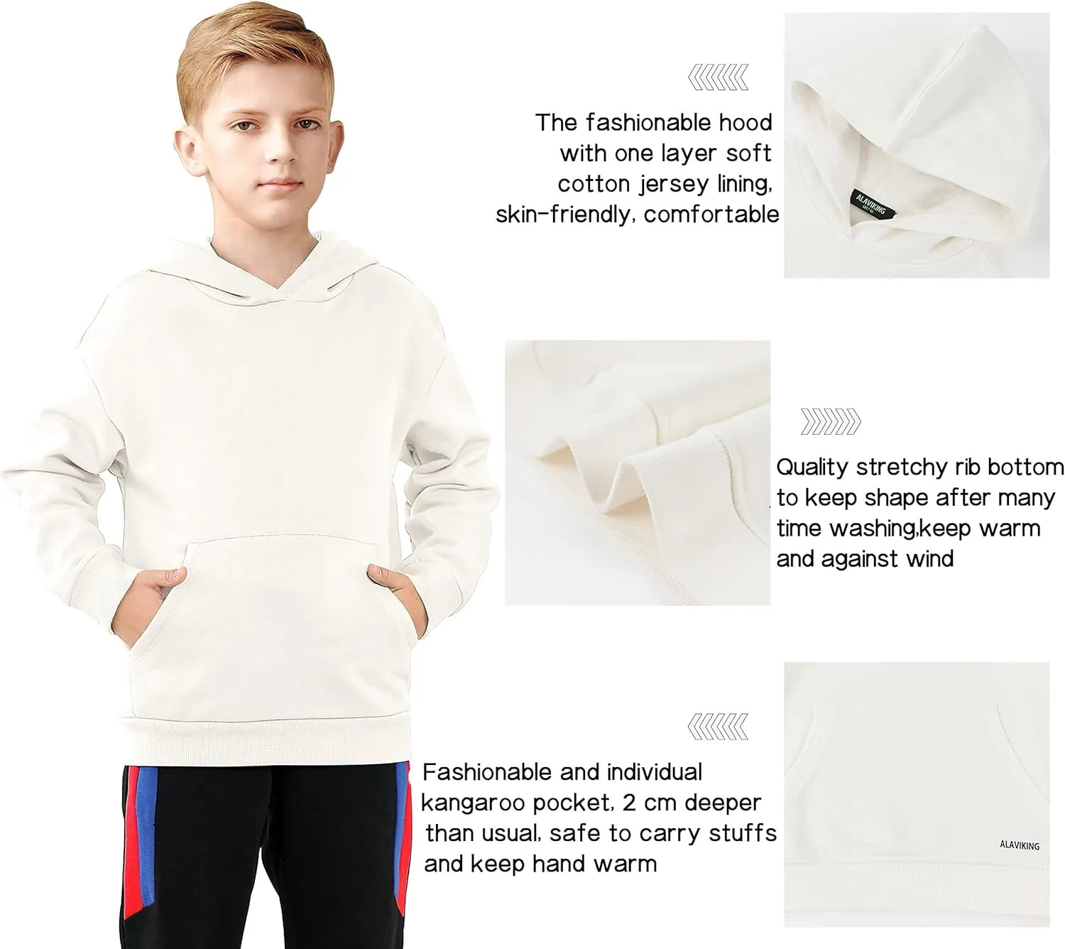 ALAVIKING Kids Soft Brushed Fleece Hooded Sweatshirts Active Pullover Hoodie for Boys and Girls 3-12 Years