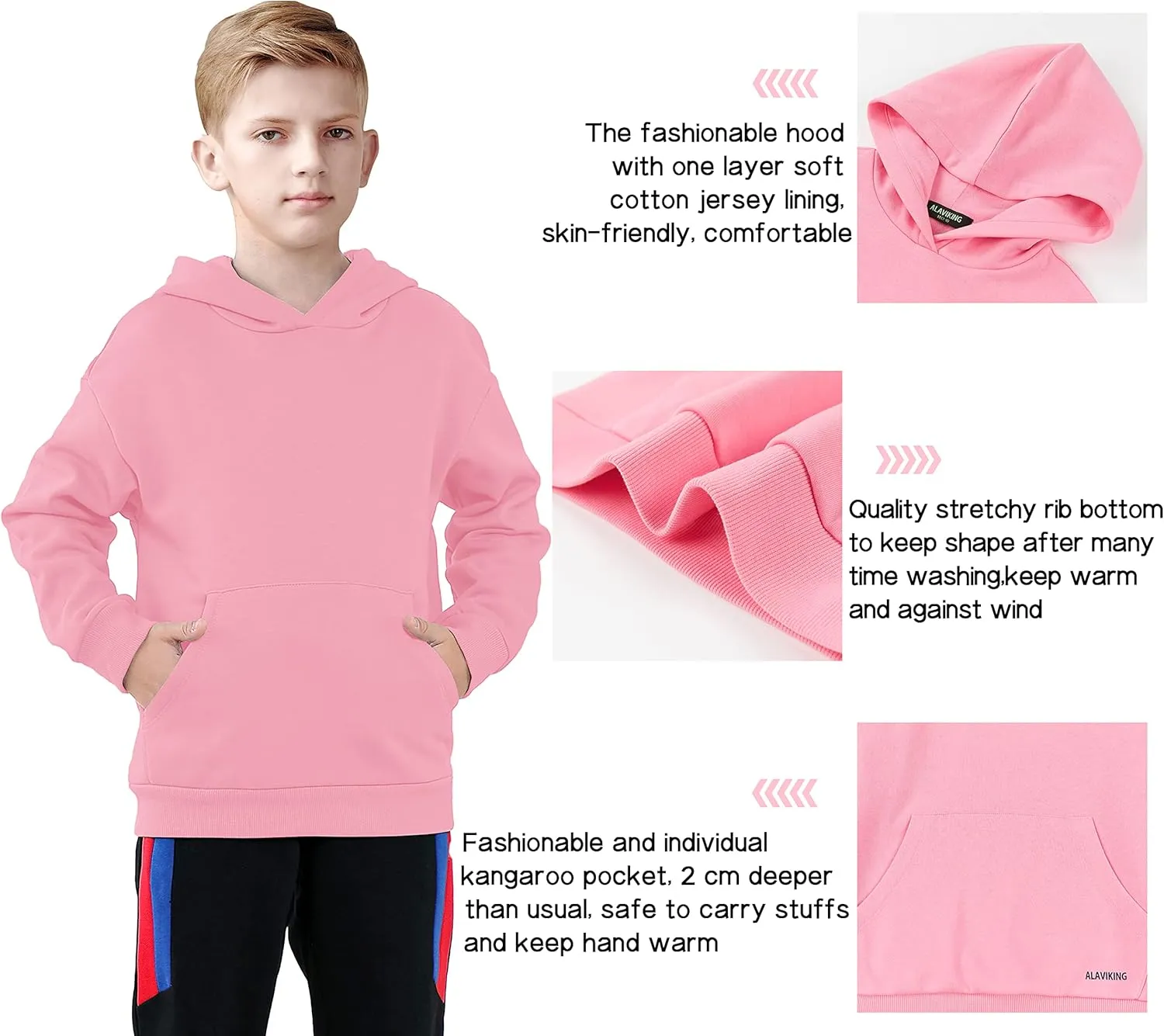 ALAVIKING Kids Soft Brushed Fleece Hooded Sweatshirts Active Pullover Hoodie for Boys and Girls 3-12 Years