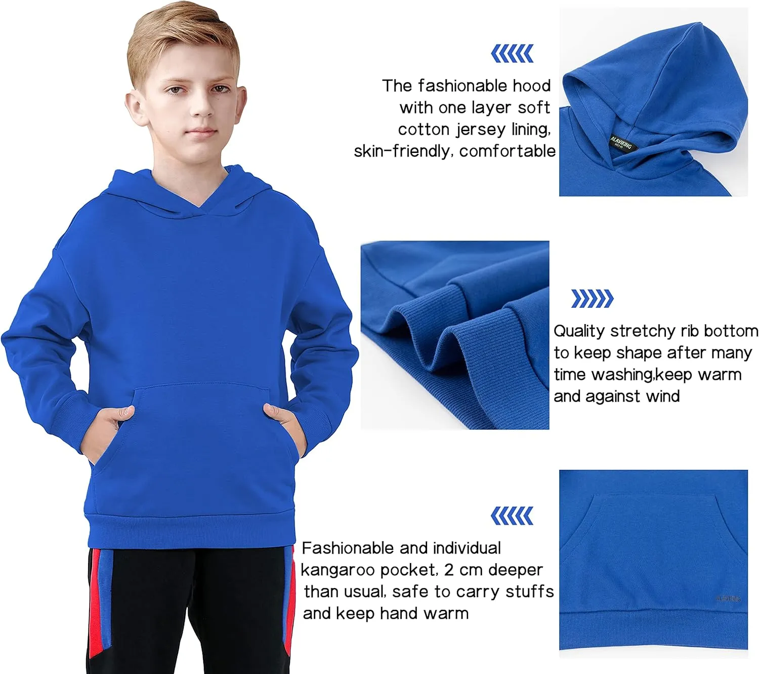 ALAVIKING Kids Soft Brushed Fleece Hooded Sweatshirts Active Pullover Hoodie for Boys and Girls 3-12 Years