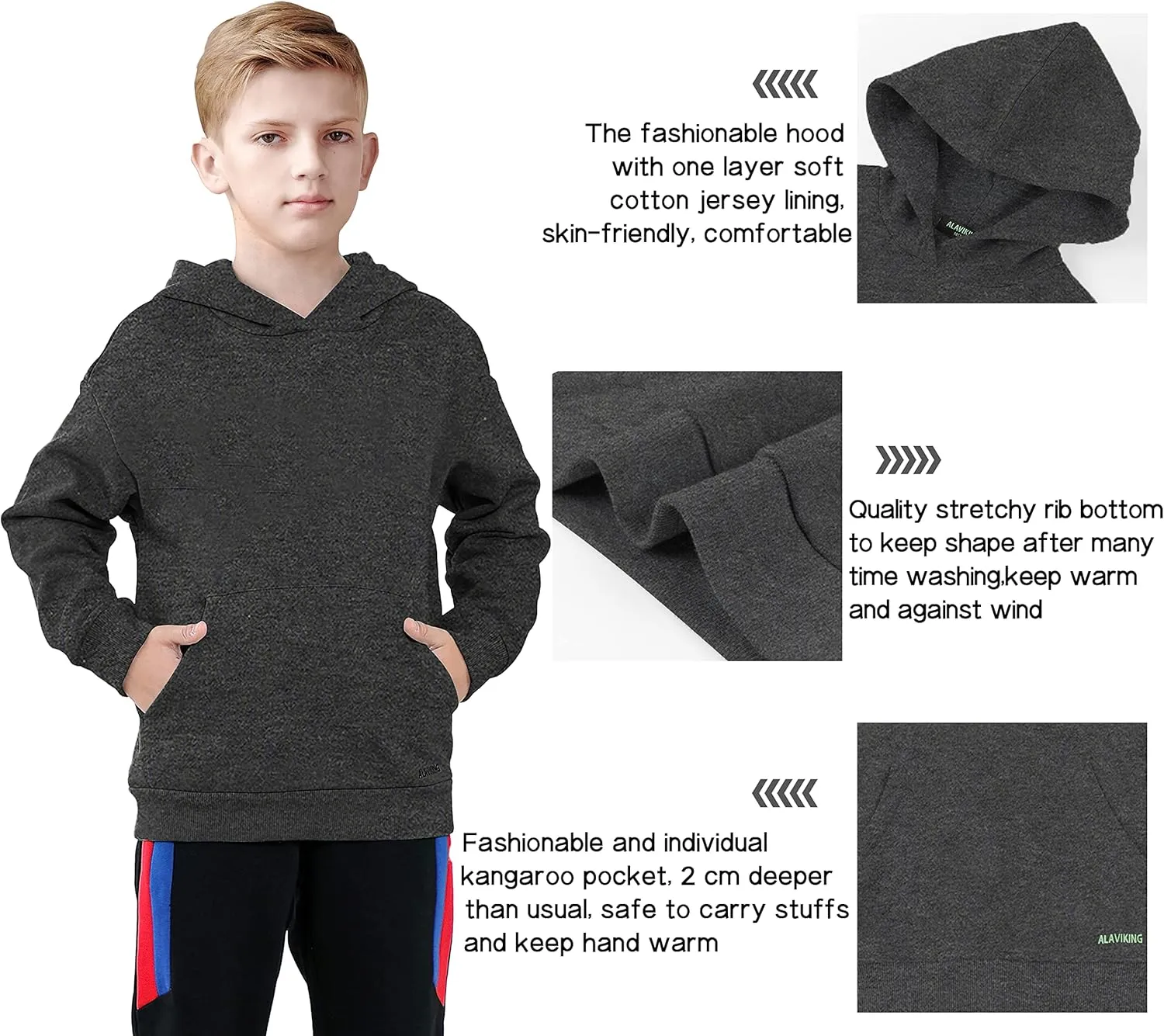 ALAVIKING Kids Soft Brushed Fleece Hooded Sweatshirts Active Pullover Hoodie for Boys and Girls 3-12 Years