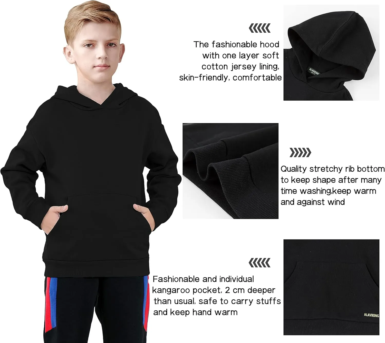 ALAVIKING Kids Soft Brushed Fleece Hooded Sweatshirts Active Pullover Hoodie for Boys and Girls 3-12 Years