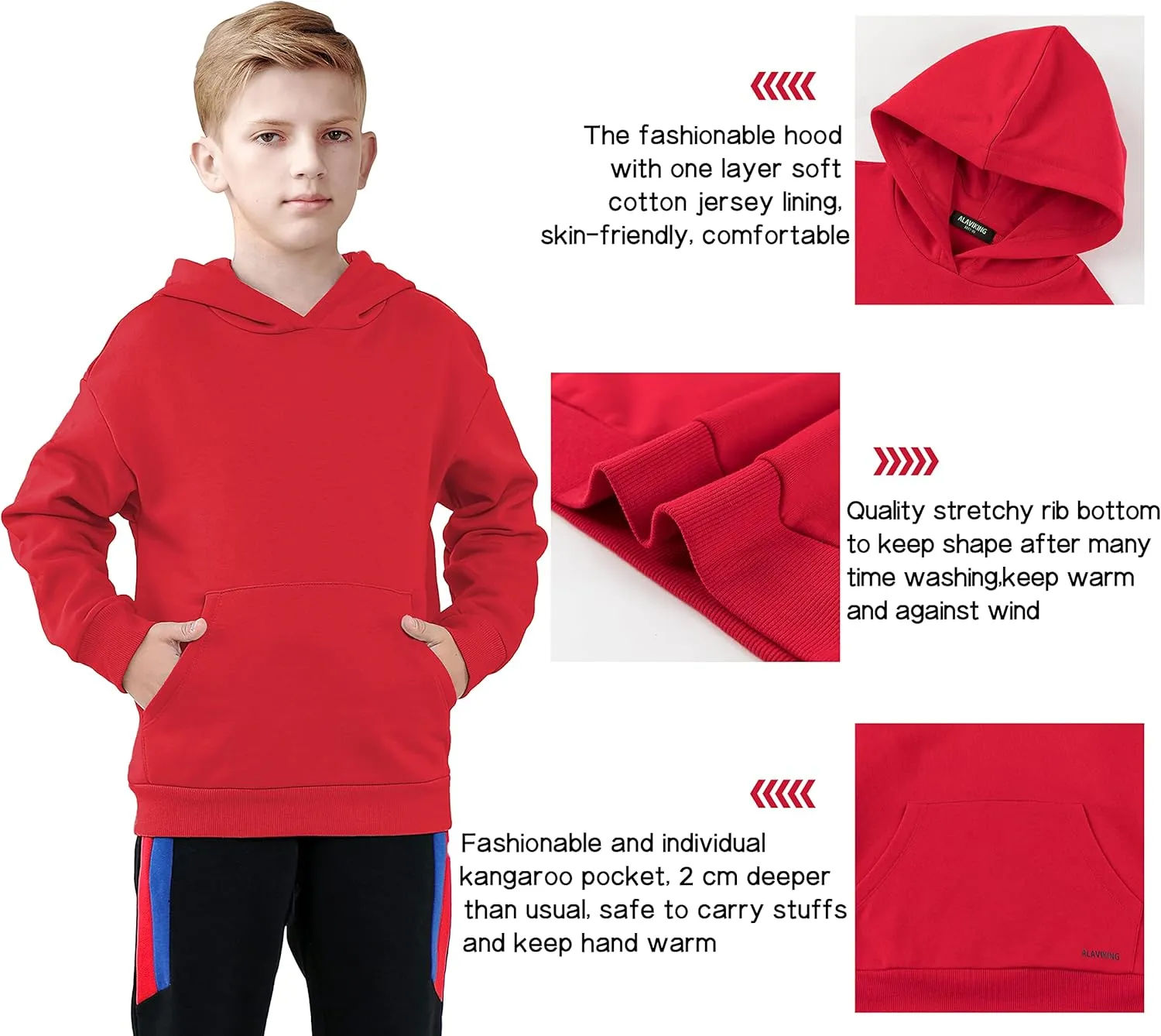 ALAVIKING Kids Soft Brushed Fleece Hooded Sweatshirts Active Pullover Hoodie for Boys and Girls 3-12 Years