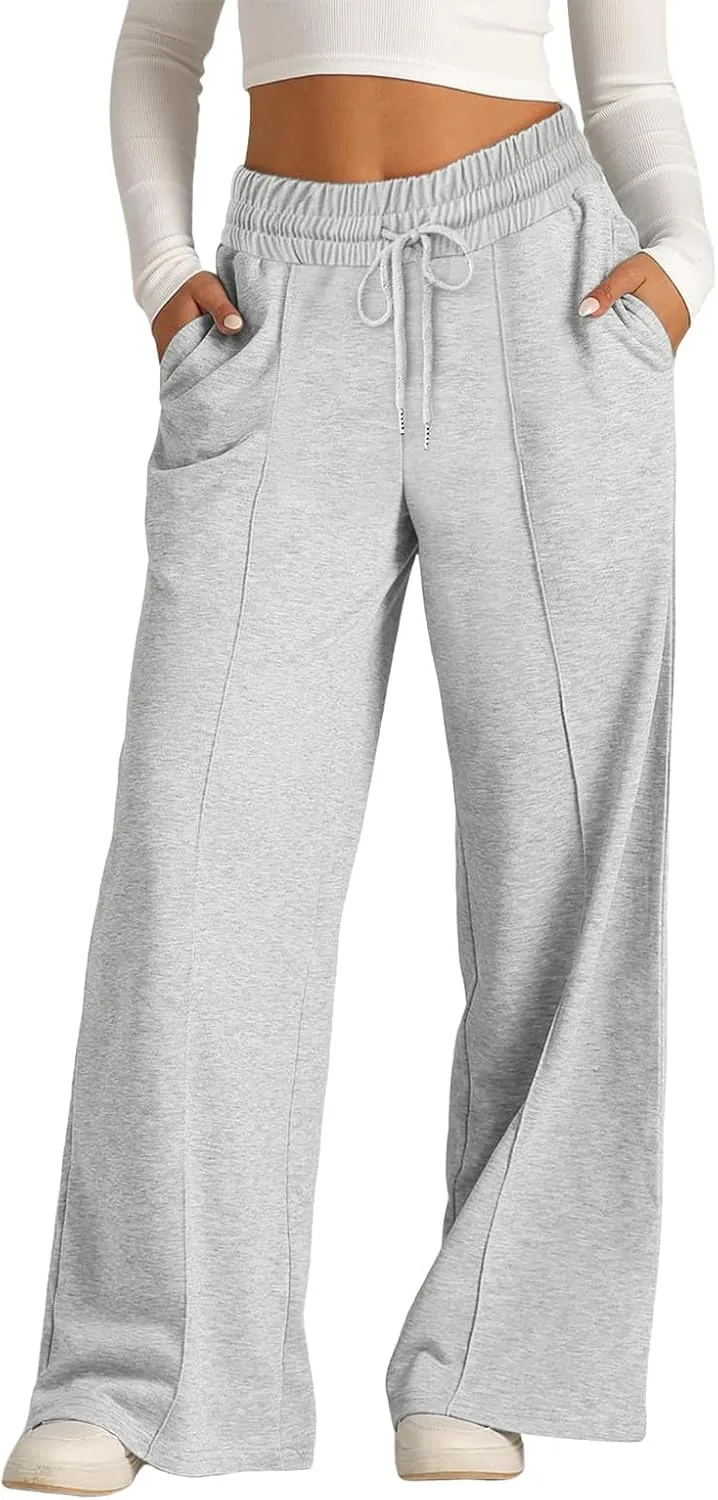 Aniywn Straight Wide Leg Sweatpants for Women Trendy High Waisted Yoga Pants Comfy Loose Fit Drawstring Jogger Athletic Pants