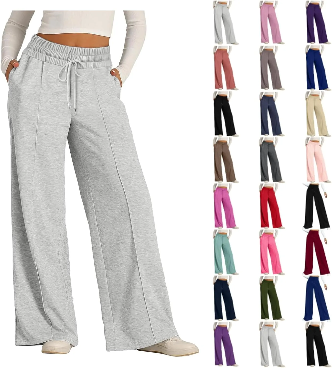 Aniywn Straight Wide Leg Sweatpants for Women Trendy High Waisted Yoga Pants Comfy Loose Fit Drawstring Jogger Athletic Pants