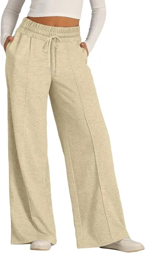 Aniywn Straight Wide Leg Sweatpants for Women Trendy High Waisted Yoga Pants Comfy Loose Fit Drawstring Jogger Athletic Pants