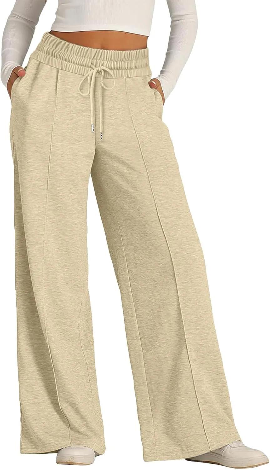 Aniywn Straight Wide Leg Sweatpants for Women Trendy High Waisted Yoga Pants Comfy Loose Fit Drawstring Jogger Athletic Pants