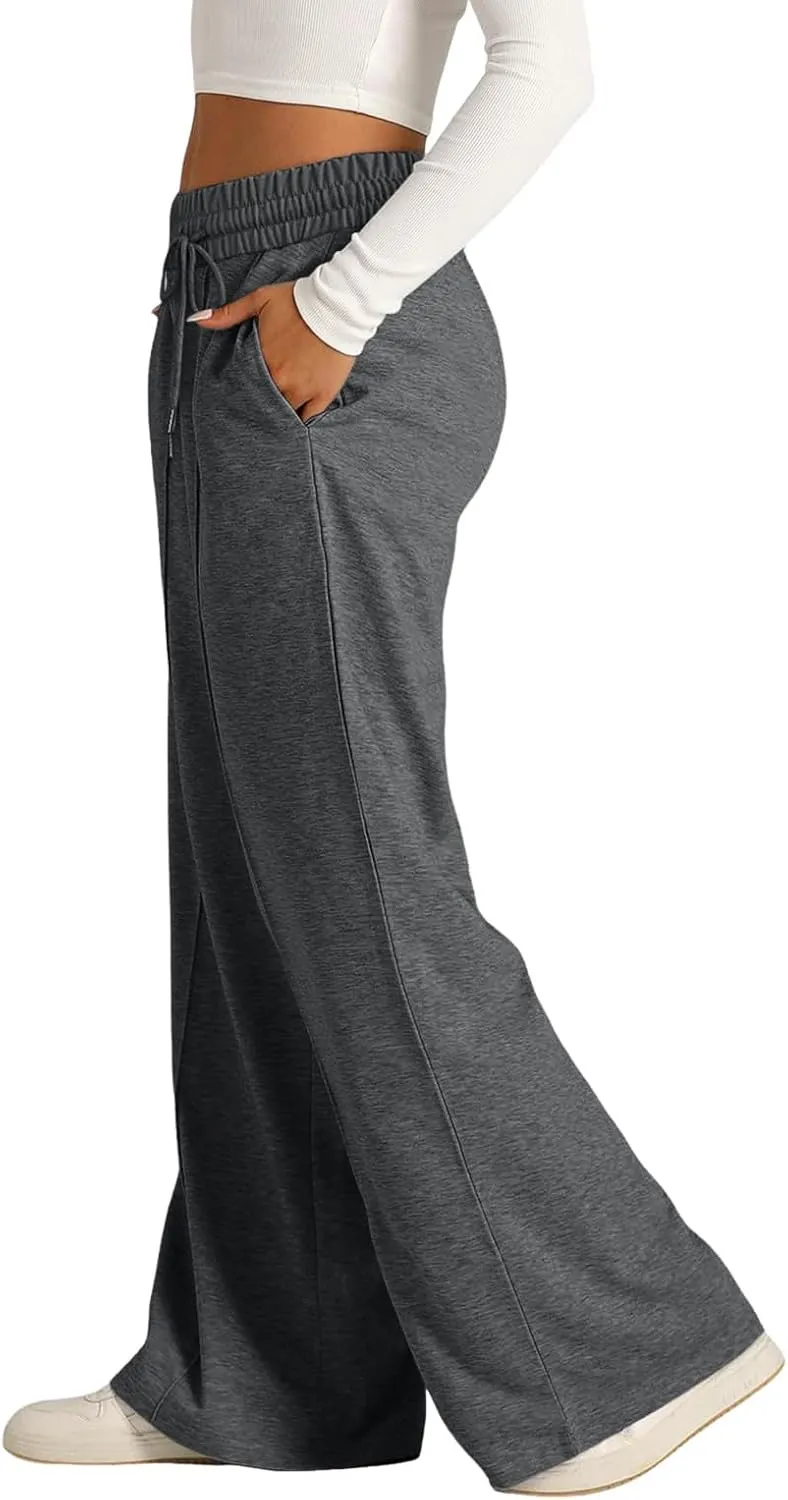 Aniywn Straight Wide Leg Sweatpants for Women Trendy High Waisted Yoga Pants Comfy Loose Fit Drawstring Jogger Athletic Pants