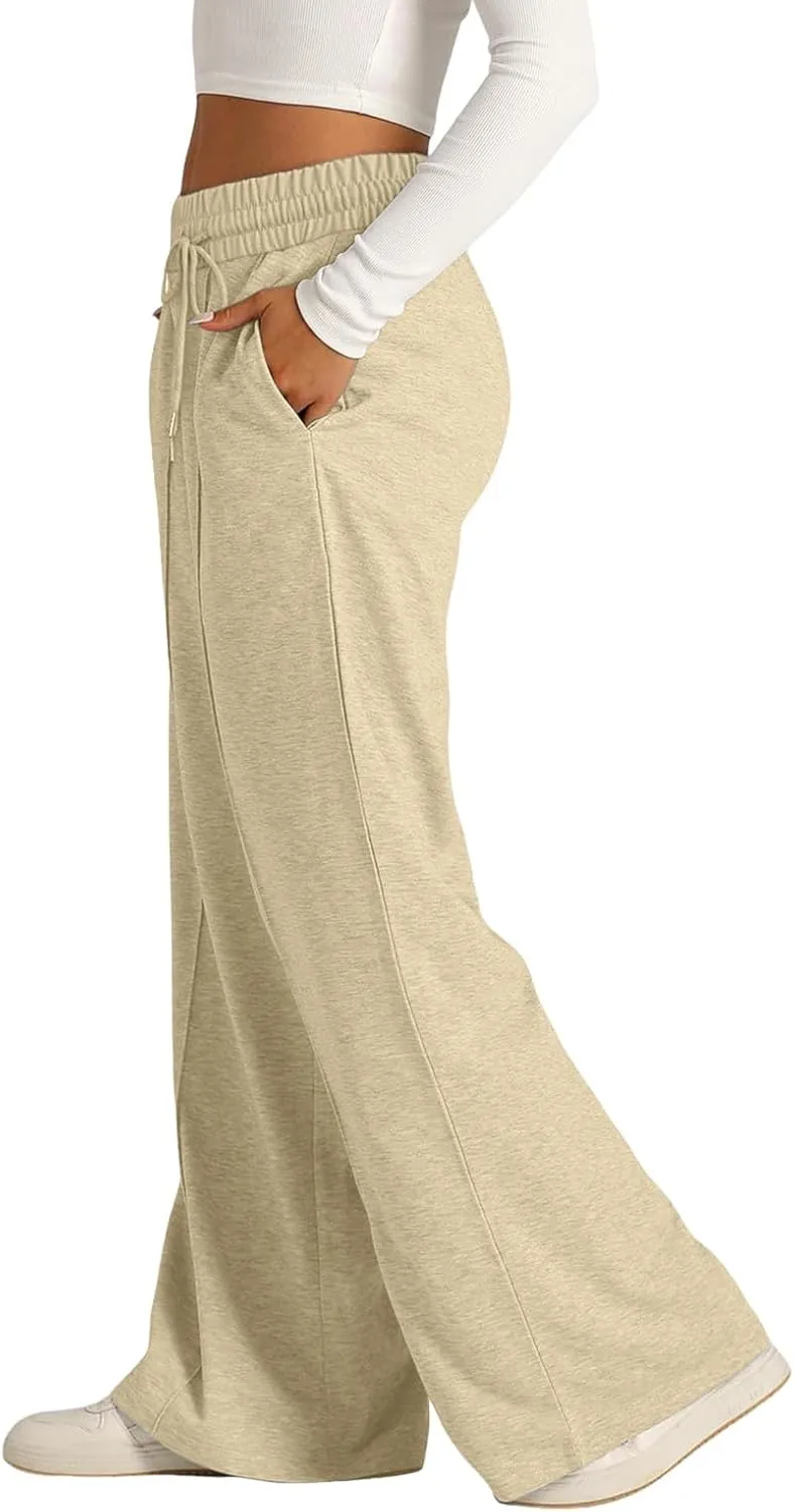 Aniywn Straight Wide Leg Sweatpants for Women Trendy High Waisted Yoga Pants Comfy Loose Fit Drawstring Jogger Athletic Pants