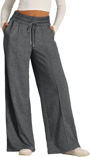 Aniywn Straight Wide Leg Sweatpants for Women Trendy High Waisted Yoga Pants Comfy Loose Fit Drawstring Jogger Athletic Pants