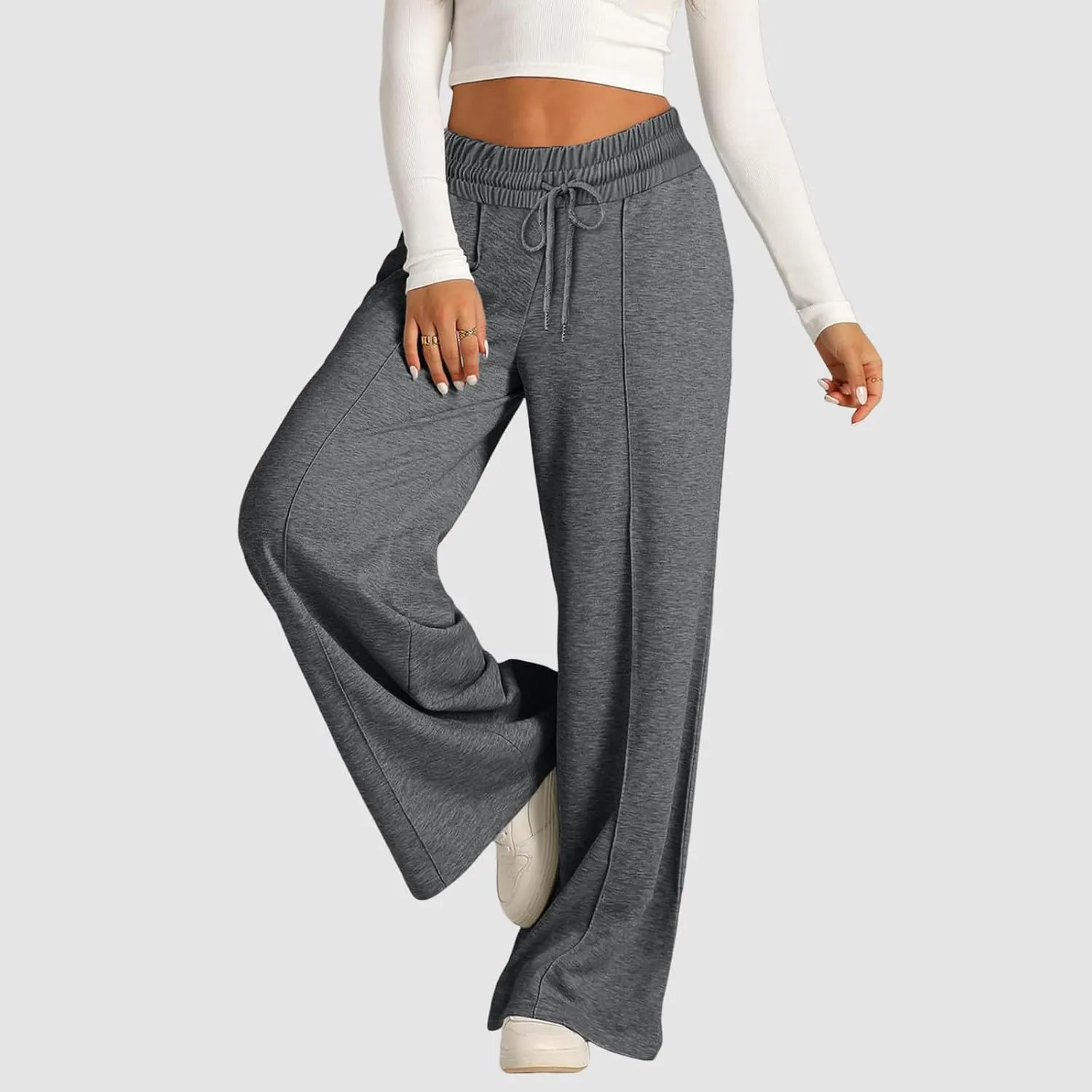 Aniywn Straight Wide Leg Sweatpants for Women Trendy High Waisted Yoga Pants Comfy Loose Fit Drawstring Jogger Athletic Pants