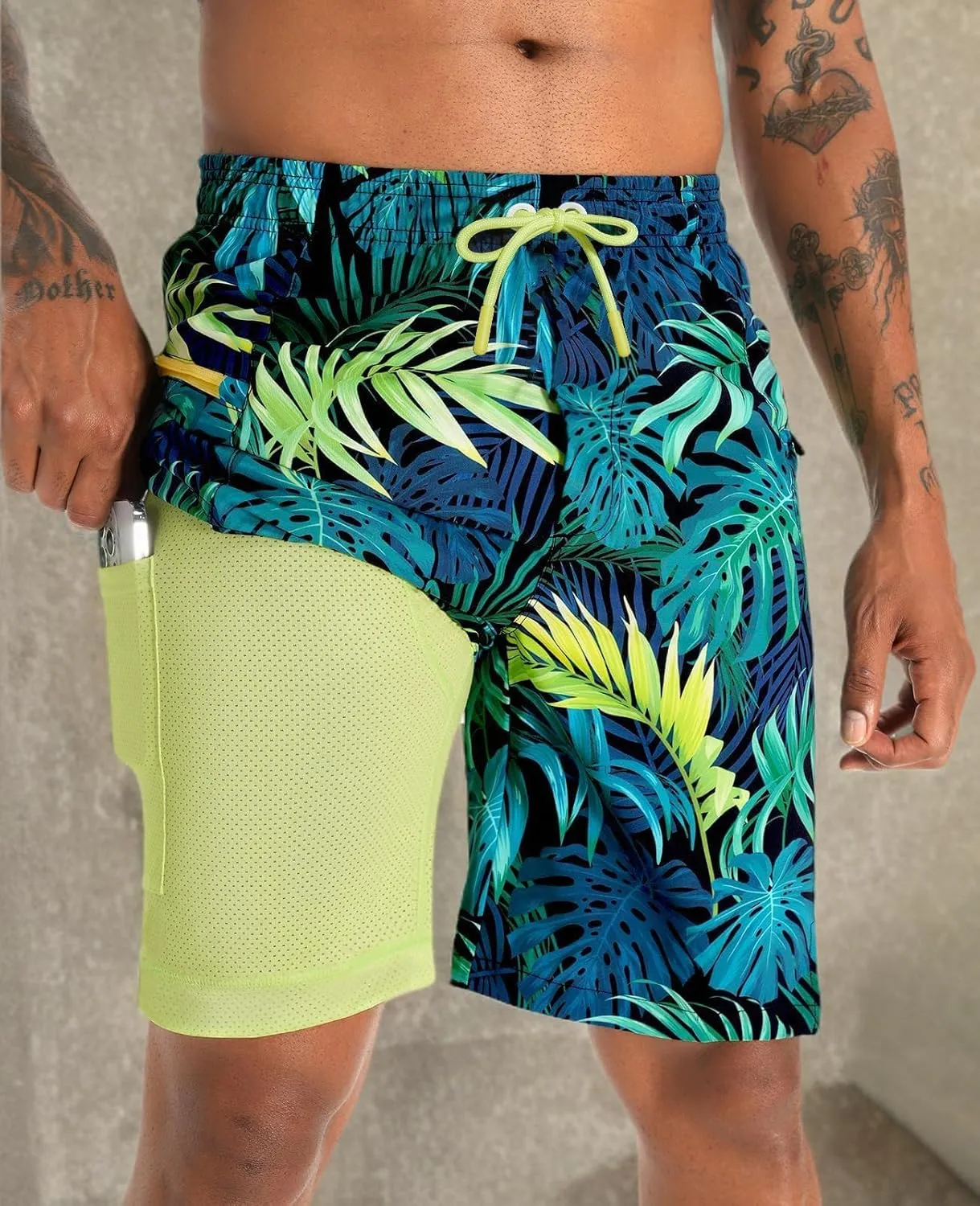 APTRO 2 in 1 Men's Swim Trunks 9" with Zipper Pockets Bathing Suit Built-in Board Shorts Swimwear Long Shorts