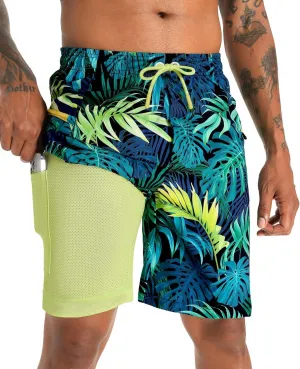 APTRO 2 in 1 Men's Swim Trunks 9" with Zipper Pockets Bathing Suit Built-in Board Shorts Swimwear Long Shorts