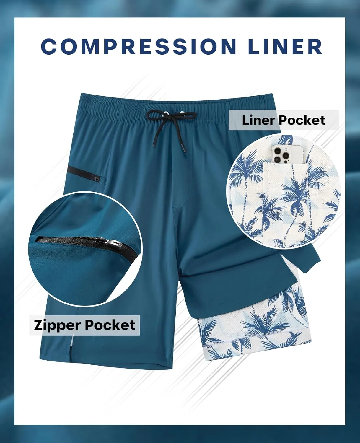 APTRO 2 in 1 Men's Swim Trunks 9" with Zipper Pockets Bathing Suit Built-in Board Shorts Swimwear Long Shorts