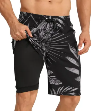APTRO 2 in 1 Men's Swim Trunks 9" with Zipper Pockets Bathing Suit Built-in Board Shorts Swimwear Long Shorts