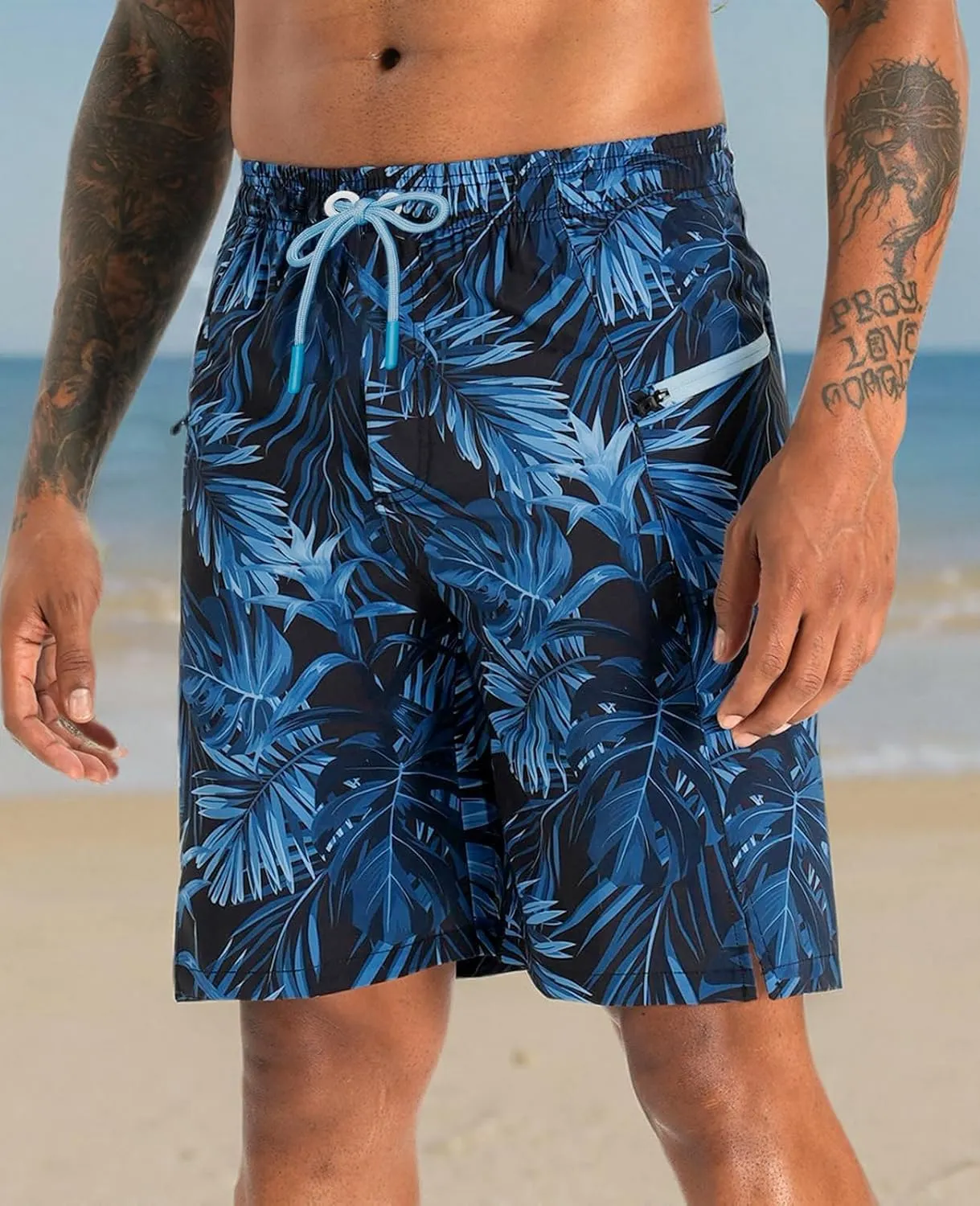 APTRO 2 in 1 Men's Swim Trunks 9" with Zipper Pockets Bathing Suit Built-in Board Shorts Swimwear Long Shorts