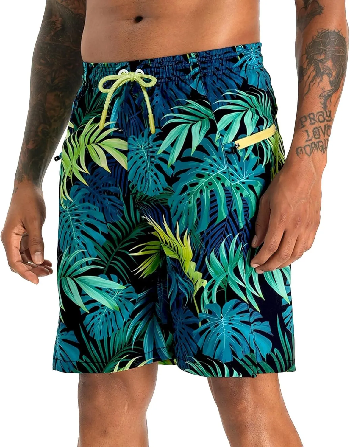 APTRO 2 in 1 Men's Swim Trunks 9" with Zipper Pockets Bathing Suit Built-in Board Shorts Swimwear Long Shorts