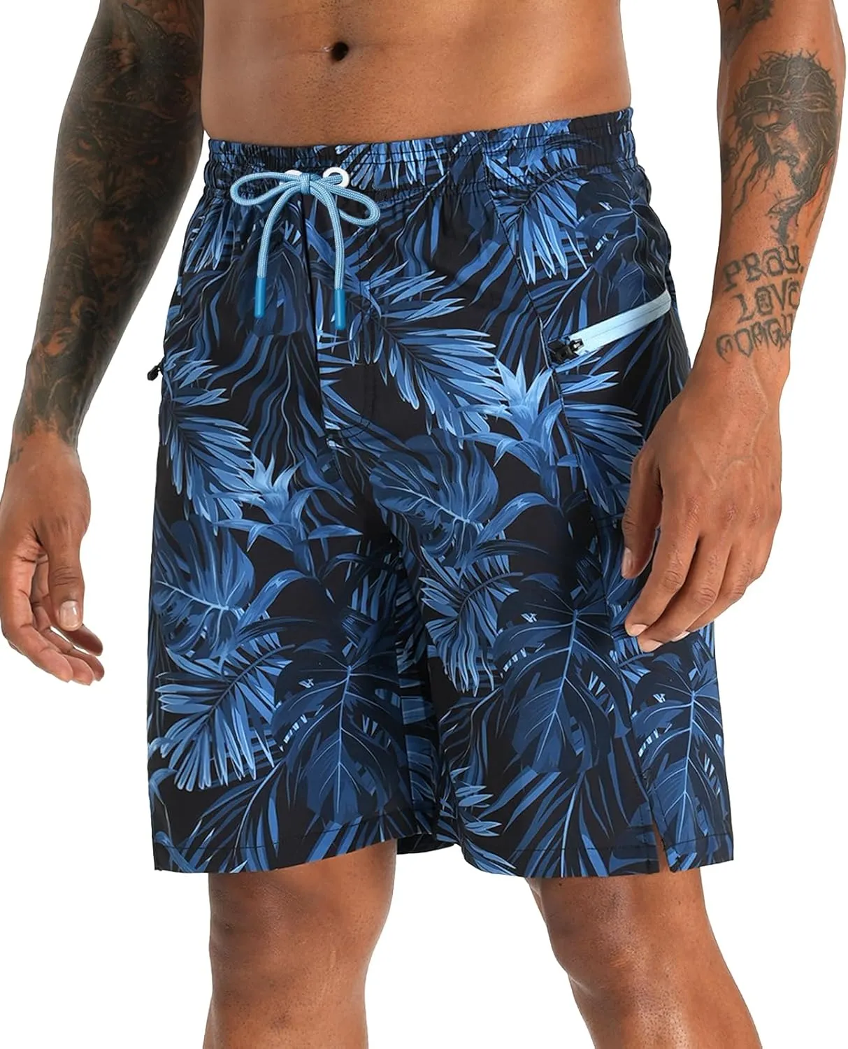 APTRO 2 in 1 Men's Swim Trunks 9" with Zipper Pockets Bathing Suit Built-in Board Shorts Swimwear Long Shorts