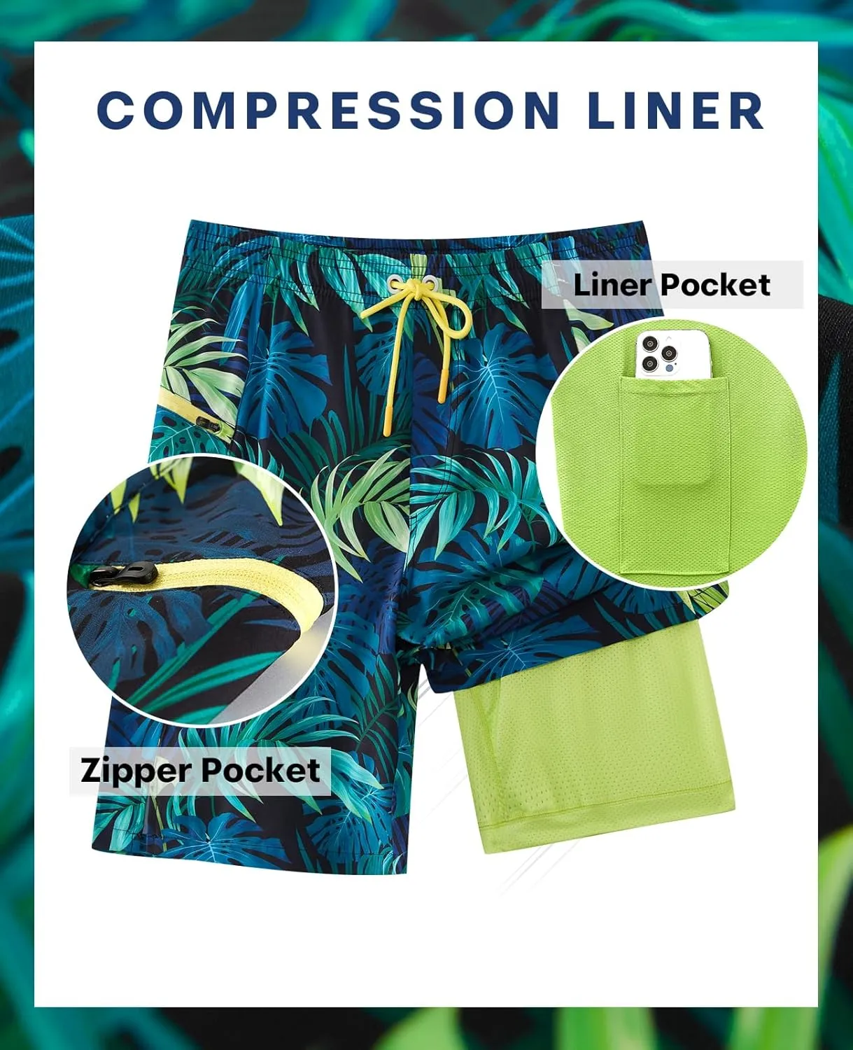 APTRO 2 in 1 Men's Swim Trunks 9" with Zipper Pockets Bathing Suit Built-in Board Shorts Swimwear Long Shorts