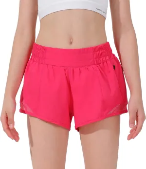 Aurefin Girls Athletic Shorts, Lightweight Running Shorts for Teen Girls Kids Sports Active Short with Zip Pocket and Elastic