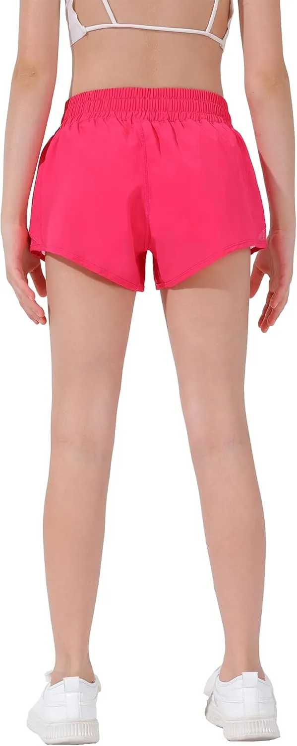 Aurefin Girls Athletic Shorts, Lightweight Running Shorts for Teen Girls Kids Sports Active Short with Zip Pocket and Elastic