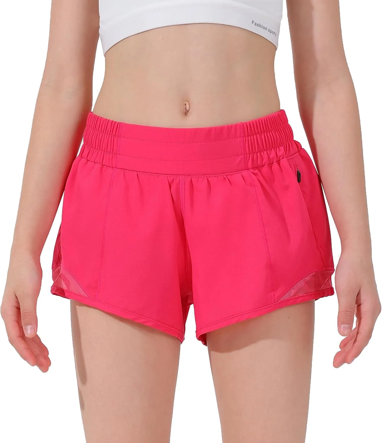 Aurefin Girls Athletic Shorts, Lightweight Running Shorts for Teen Girls Kids Sports Active Short with Zip Pocket and Elastic