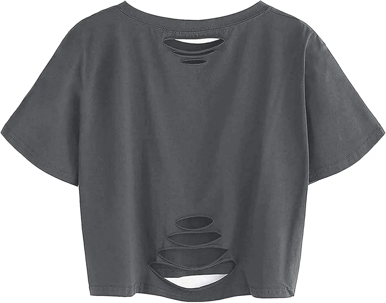 Avanova Women Skull Finger Graphic Distressed Tee Shirt Ripped Short Sleeve Crop Tops