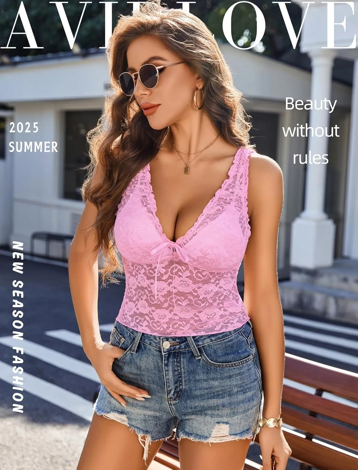 Avidlove Lace Tops for Women Mesh Top Crop Tank Tops Sexy V Neck Sleeveless Trendy Y2K Lace Undershirt
