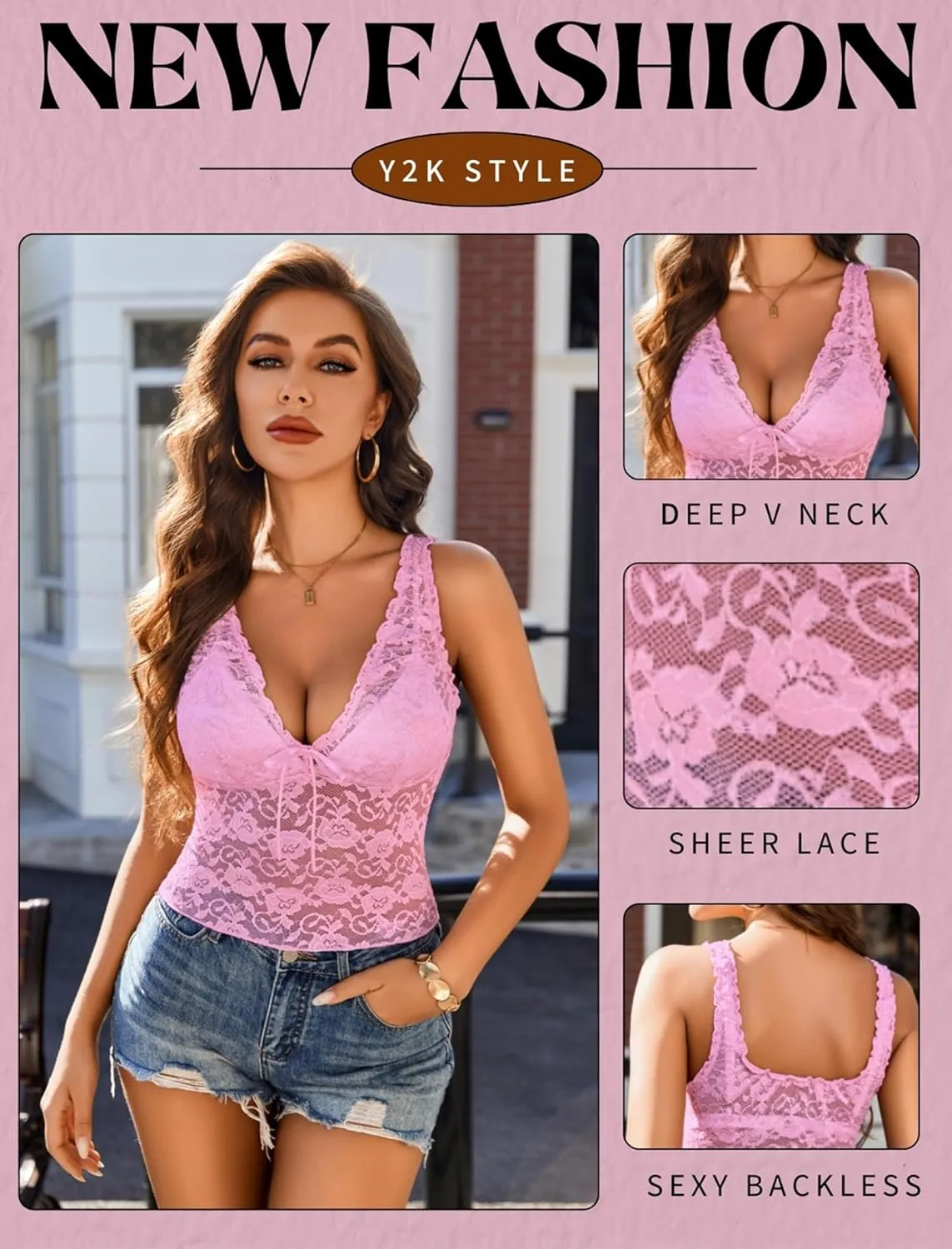 Avidlove Lace Tops for Women Mesh Top Crop Tank Tops Sexy V Neck Sleeveless Trendy Y2K Lace Undershirt