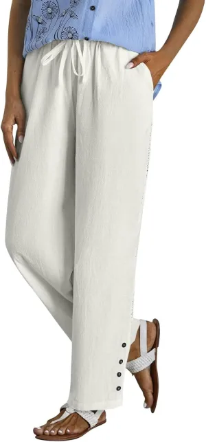 Baggy Linen Pants Women Summer Boho Lightweight High Waist Palazzo Pants Loose Comfy Straight Leg Pants Pockets