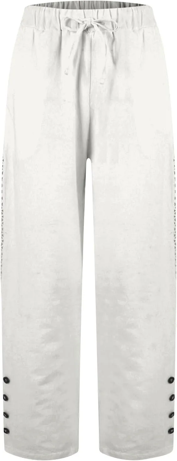 Baggy Linen Pants Women Summer Boho Lightweight High Waist Palazzo Pants Loose Comfy Straight Leg Pants Pockets