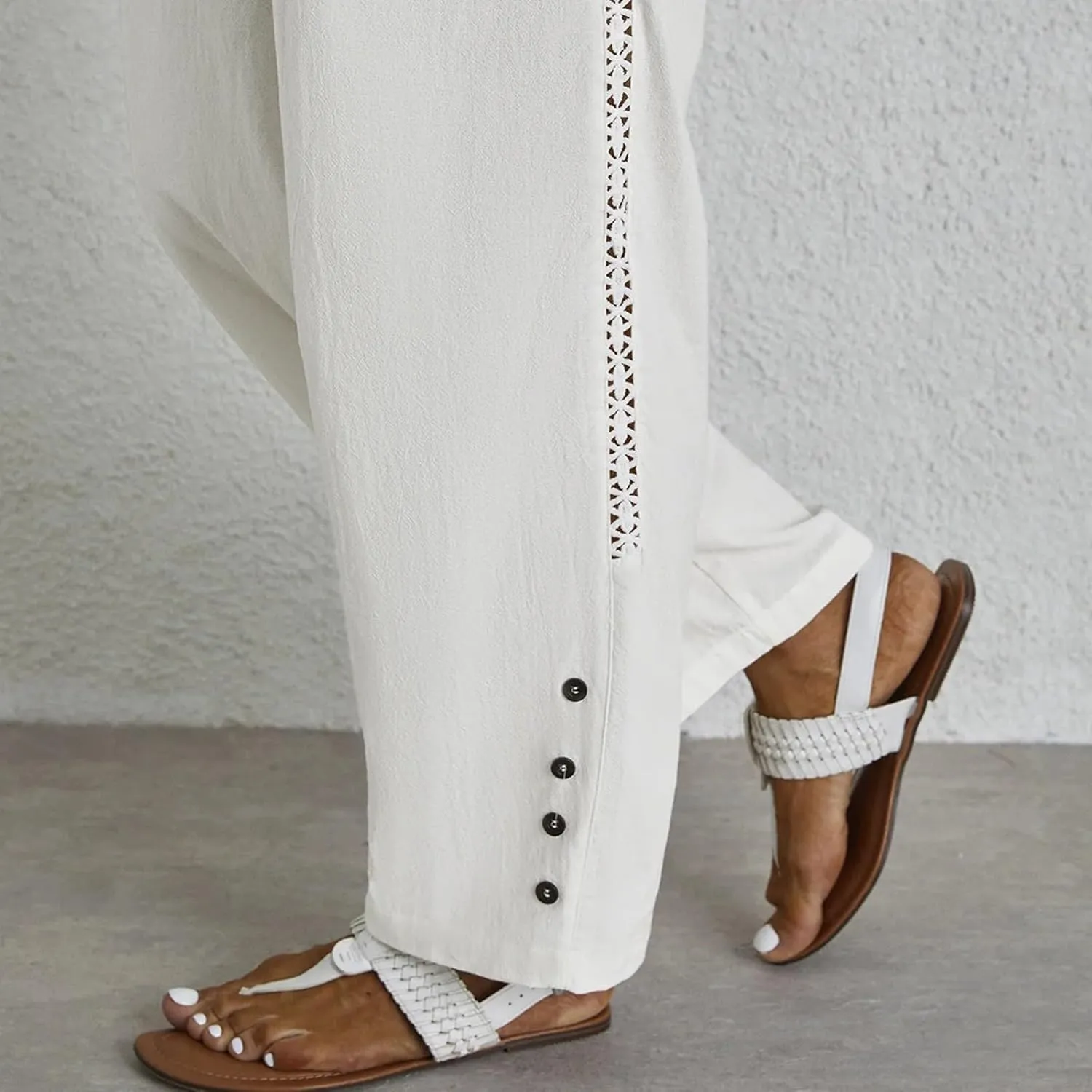 Baggy Linen Pants Women Summer Boho Lightweight High Waist Palazzo Pants Loose Comfy Straight Leg Pants Pockets