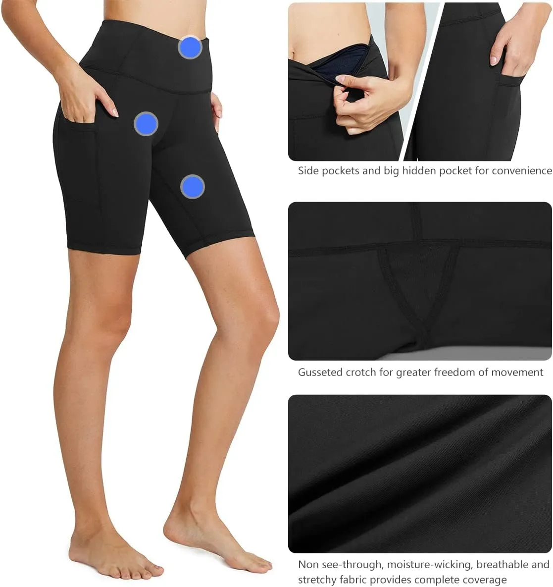 baleaf Women's 8"/ 5"/ 3" Biker Shorts High Waist Yoga Workout Gym Running Volleyball Spandex Shorts with Pockets